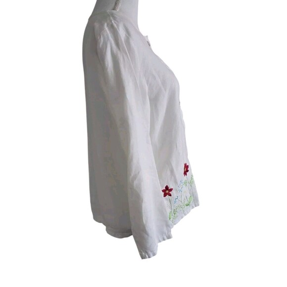 Russ Berens Linen Top White Floral Stitching Button Up Long Sleeve X Small USA - Picture 3 of 14